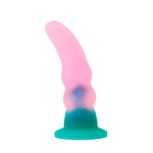 Pink Emerald Ombre Sparkle Silicone Rippled Dildo