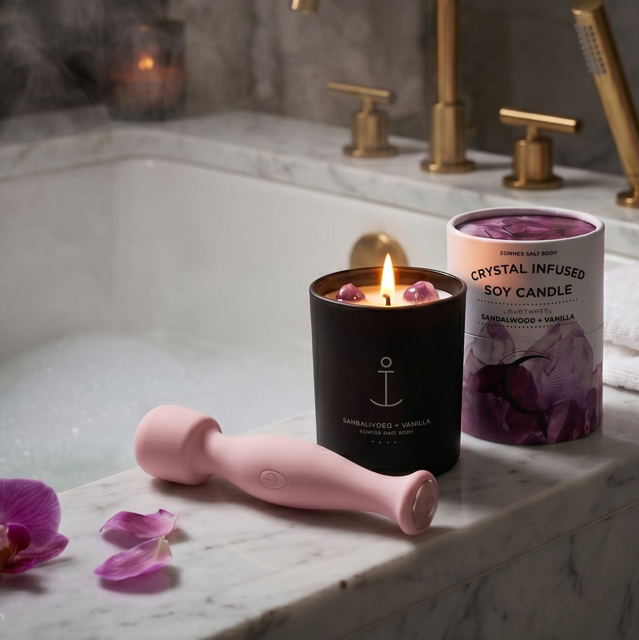 Pink Mini Wand + Sandalwood & Vanilla Soy Candle - Self-Love Bundle