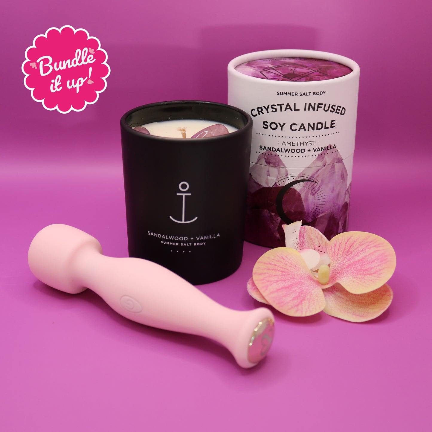 Pink Mini Wand + Sandalwood & Vanilla Soy Candle - Self-Love Bundle