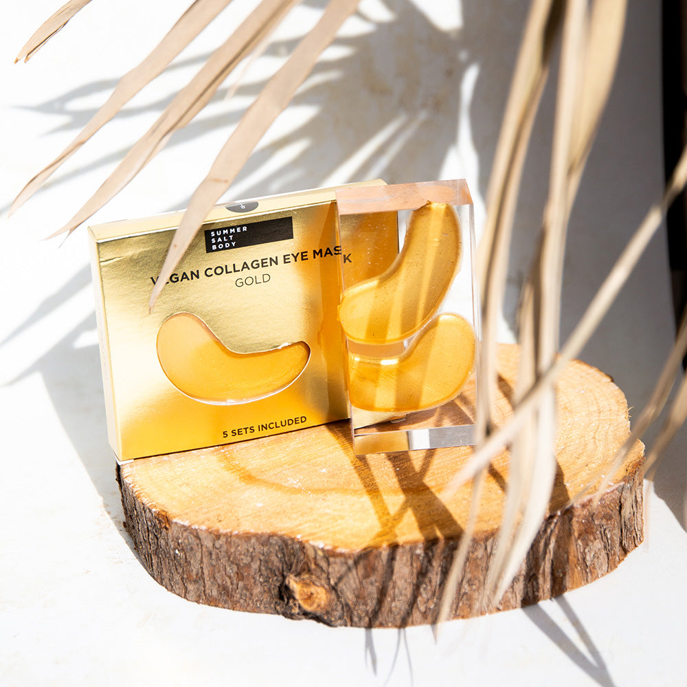Gold vegan collagen eye masks. Packs of 5 included. Summer salt & Body. NZ