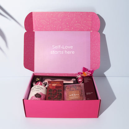 Pink 'Self-Love starts here' Gift box with luxe treats and a Wand Vibrator NZ