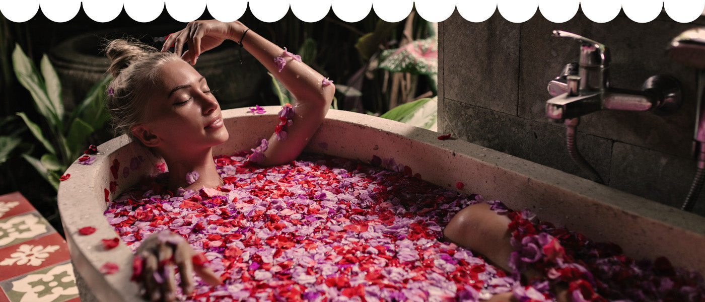 Self-love moment with women in bath enjoying a relaxing moment
